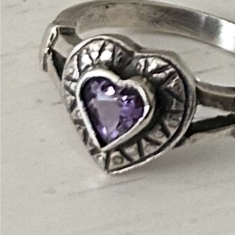 Sterling Silver Ring with Purple Heart Gemstone Size 4.5 Gift Ready in Box